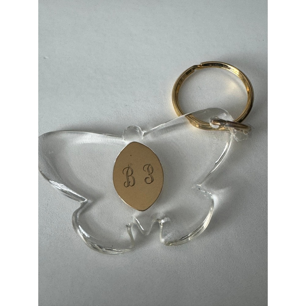 Vintage Clear Acrylic Butterfly Keychain Gold‎ Monogram B P Initial Key Ring